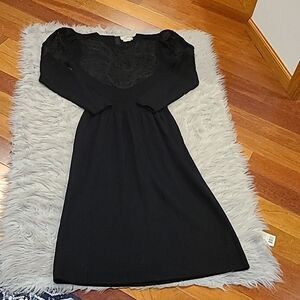 Pat Sandler for wellmore vintage 80s black knit sheer lace long sleeve dress